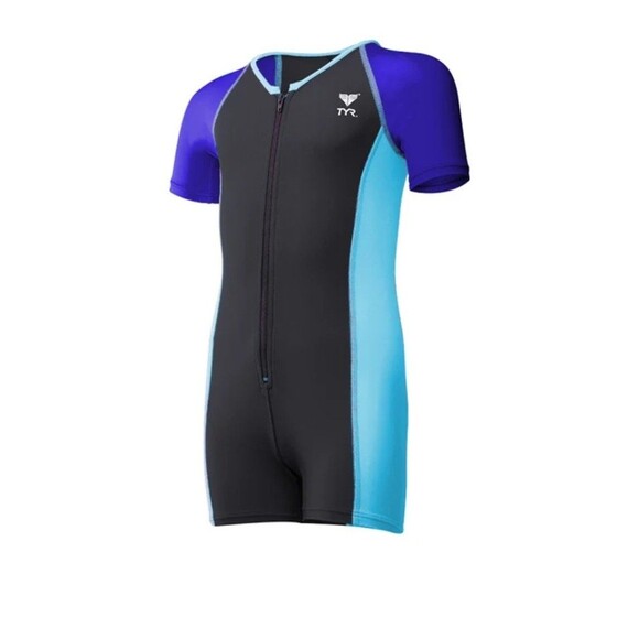 TYR Boys Girls Solid Thermal Swim Suit Zip up Blue Grey Size 3T New - Picture 1 of 5